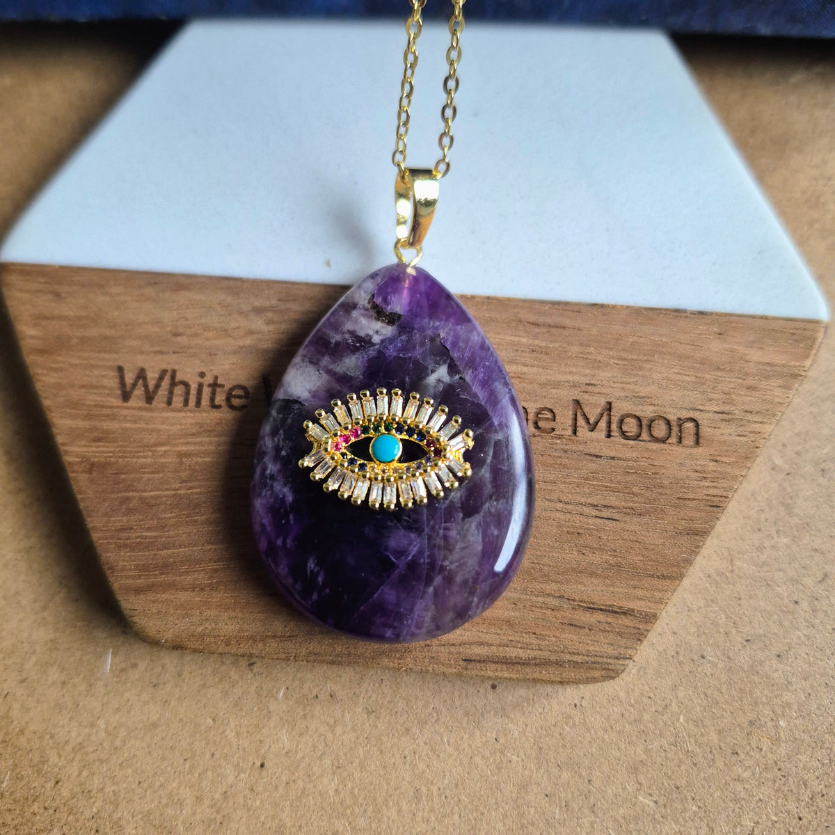 Amethyst Teardrop Evil Eye Pendaht Necklace