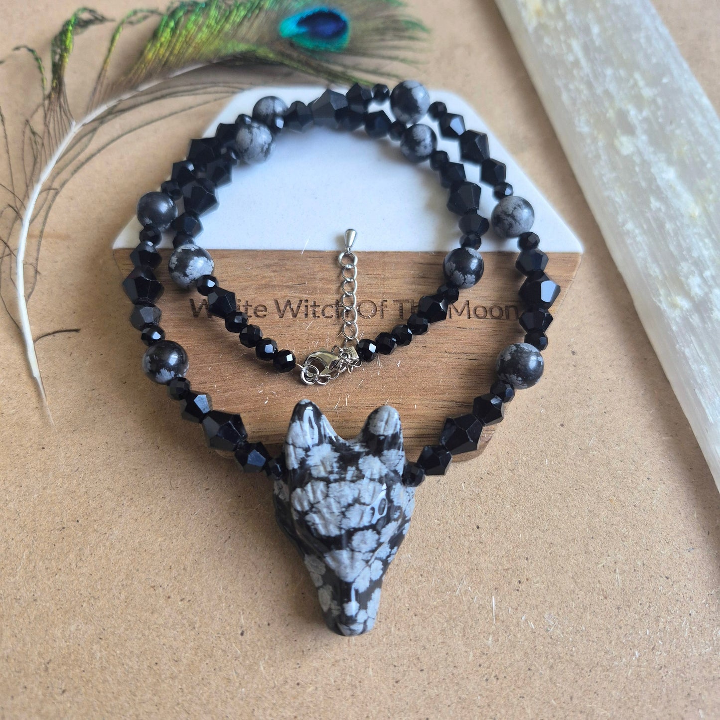 Snowflake Obsidian Wolf Choker Necklace