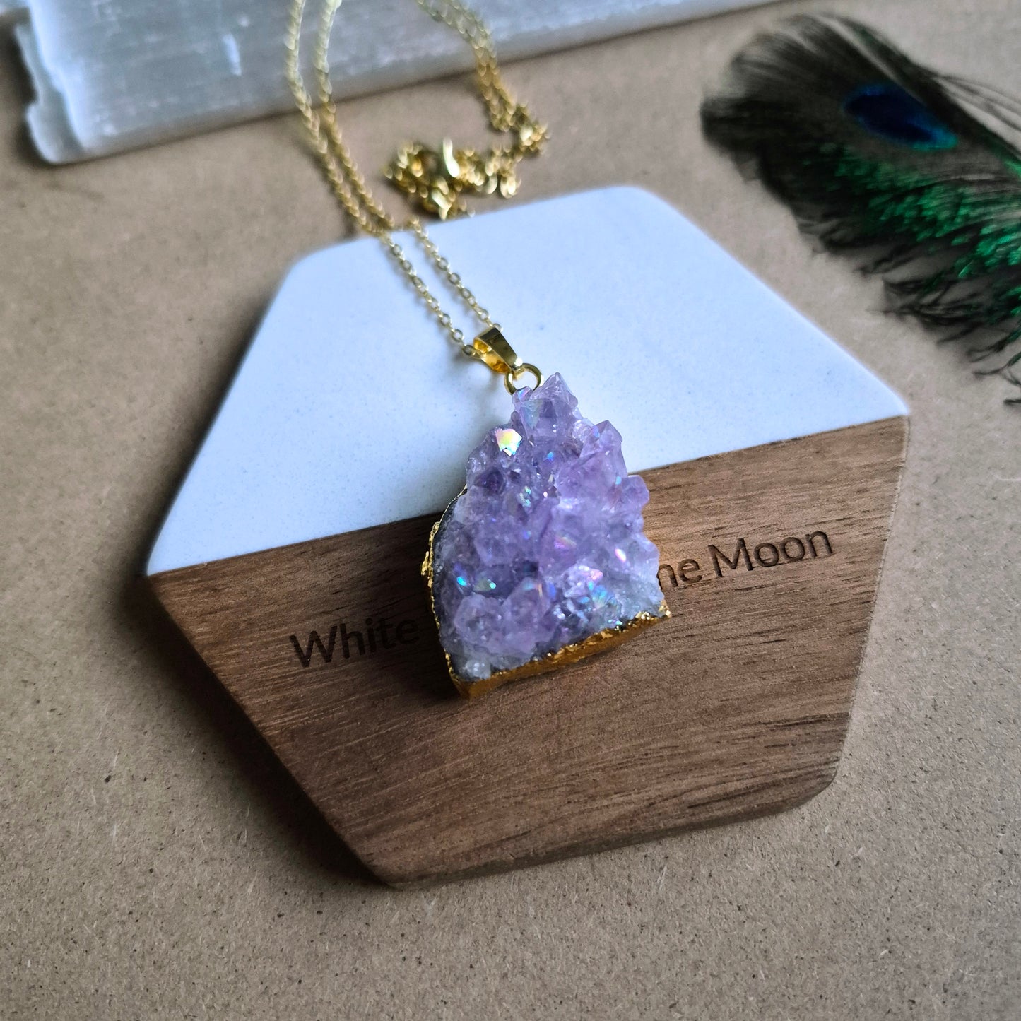 Amethyst Aura Cluster Pendant: Sparkly Druzy Jewellery
