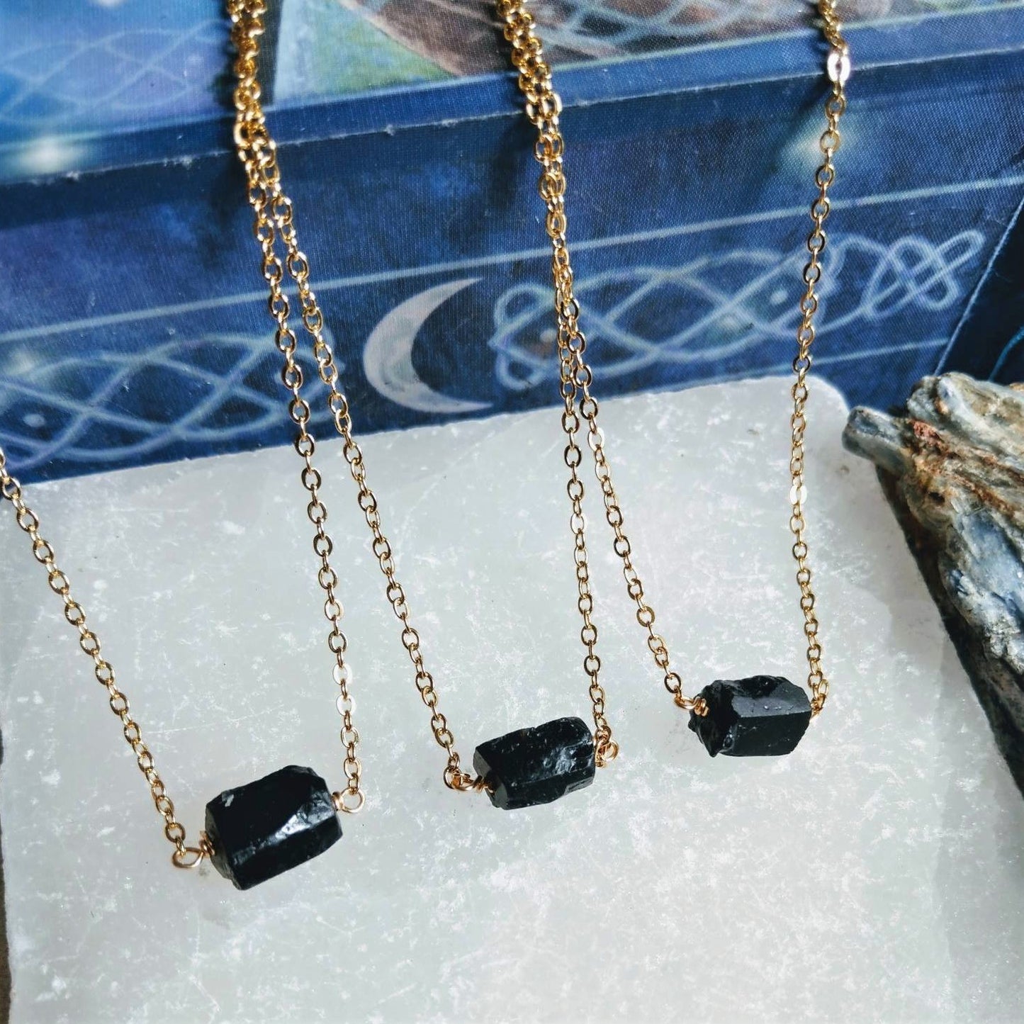 Black Tourmaline Raw Minimalist Necklace