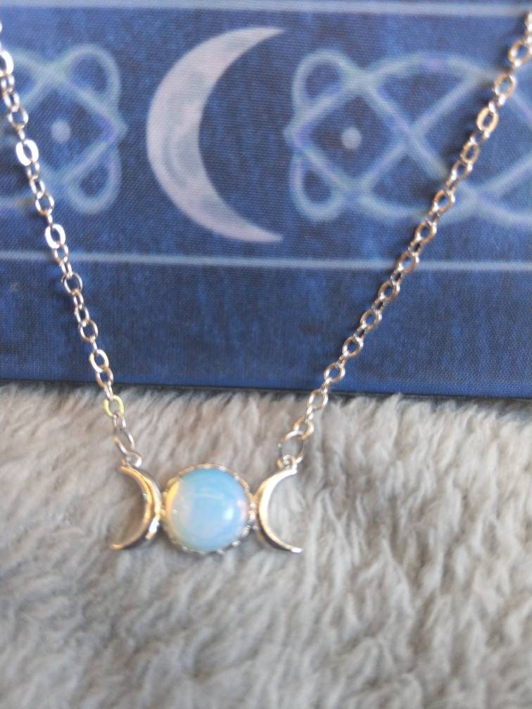 Opalite Triple Moon Minimalist Necklace