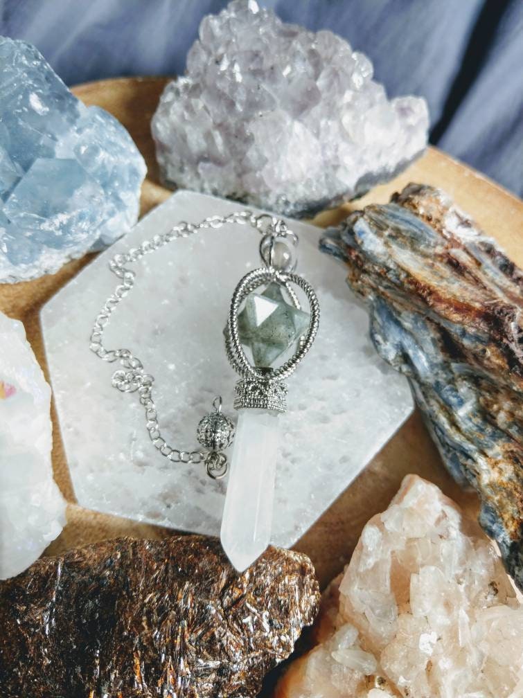 Labradorite Merkaba Star and Clear Quartz Pendulum