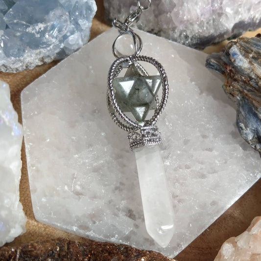 Labradorite Merkaba Star and Clear Quartz Pendulum