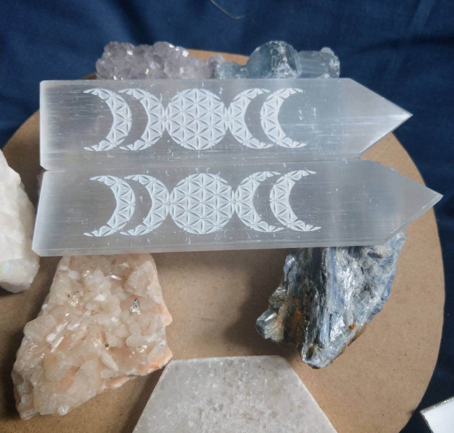Selenite Triple Moon Charging Wands/Aura Cleansers