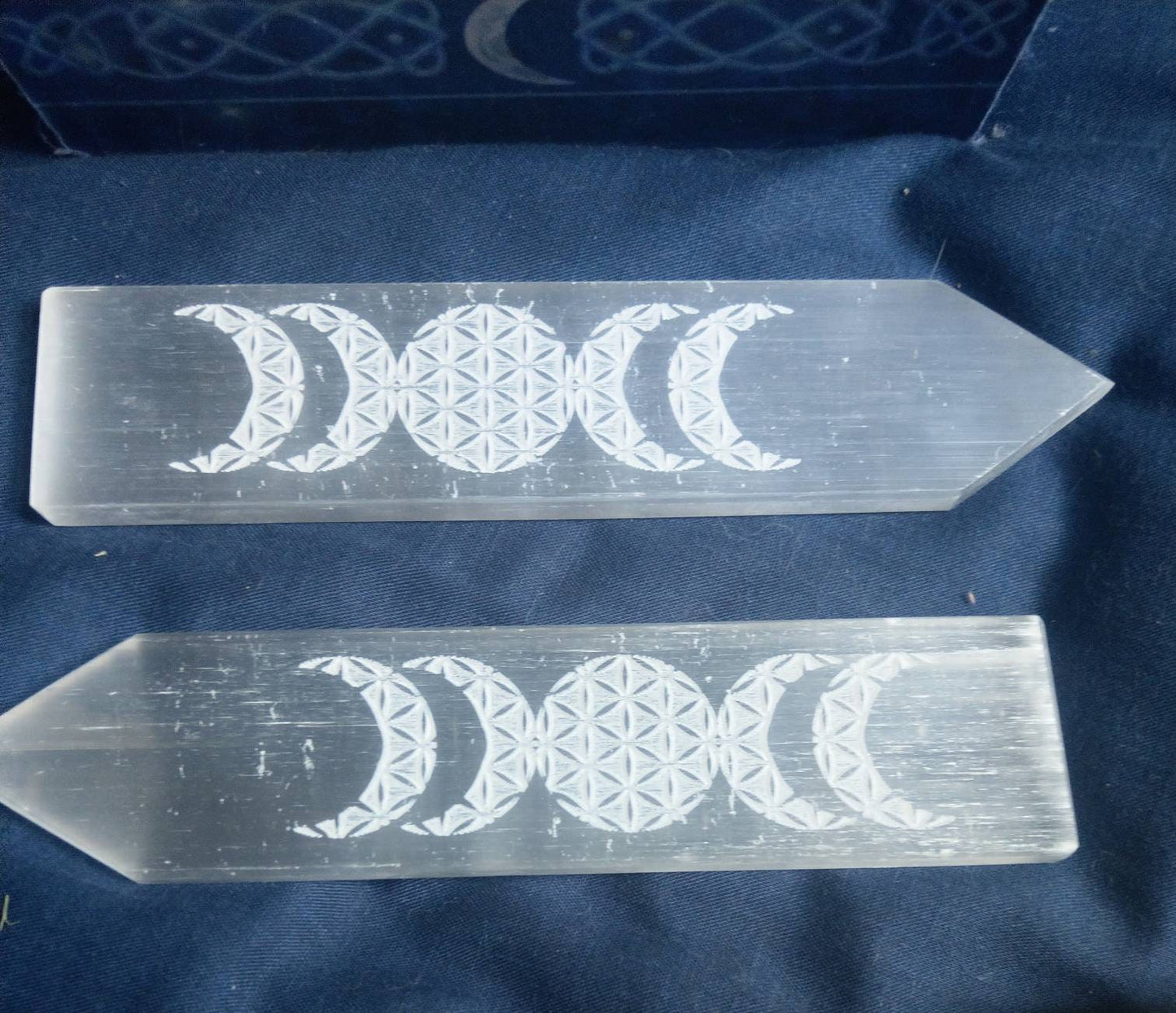 Selenite Triple Moon Charging Wands/Aura Cleansers