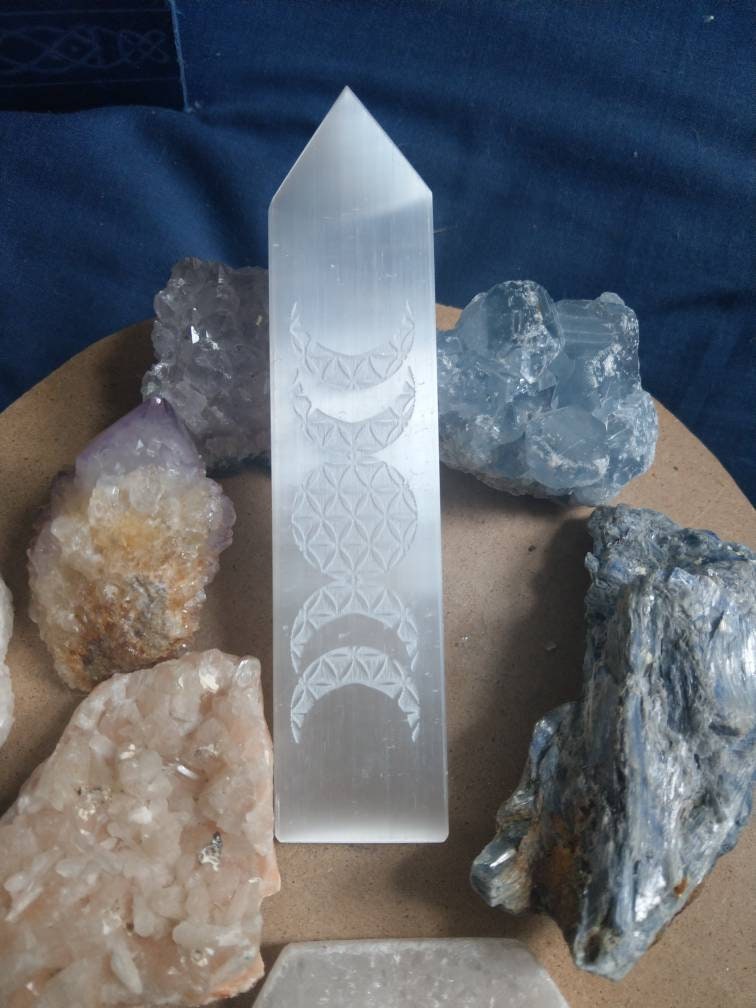 Selenite Triple Moon Charging Wands/Aura Cleansers