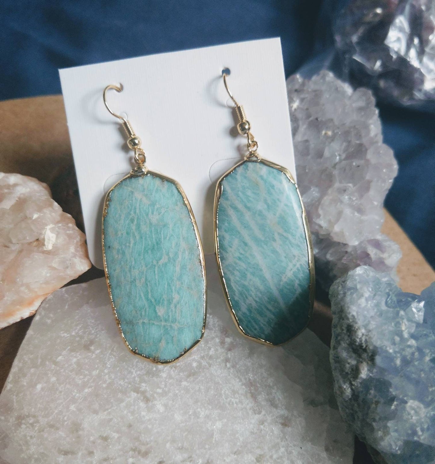 Amazonite Large Faceted Statement Earrings 🌊