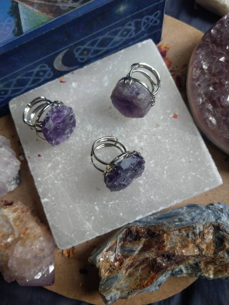 Amethyst Raw Stone Adjustable Ring
