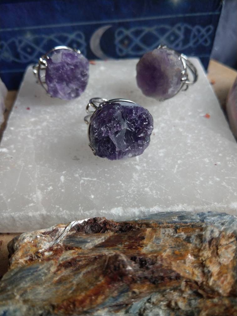 Amethyst Raw Stone Adjustable Ring