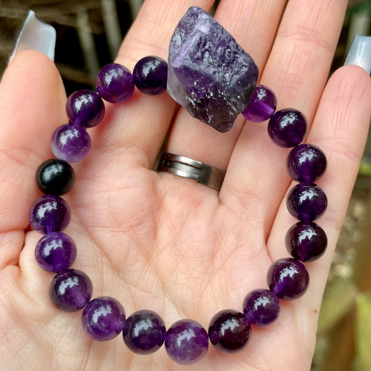 Amethyst Raw Chunk Beaded Bracelet 💜🔮💜