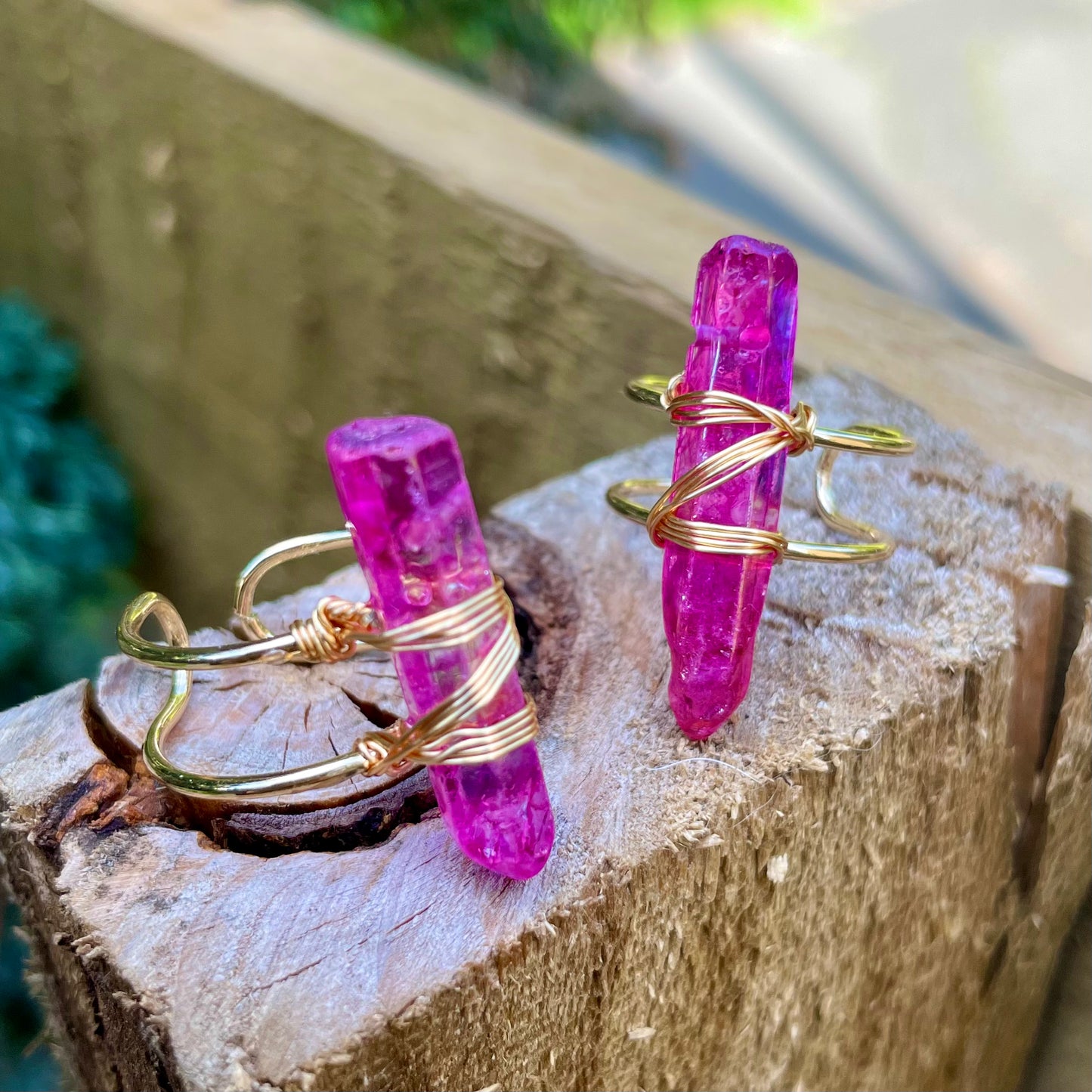Rose Aura Quartz Wire Wrapped Rings 💗💍✨