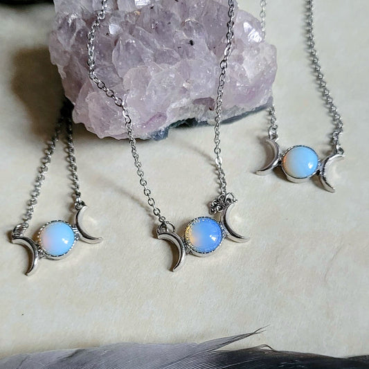 Opalite Triple Moon Minimalist Necklace