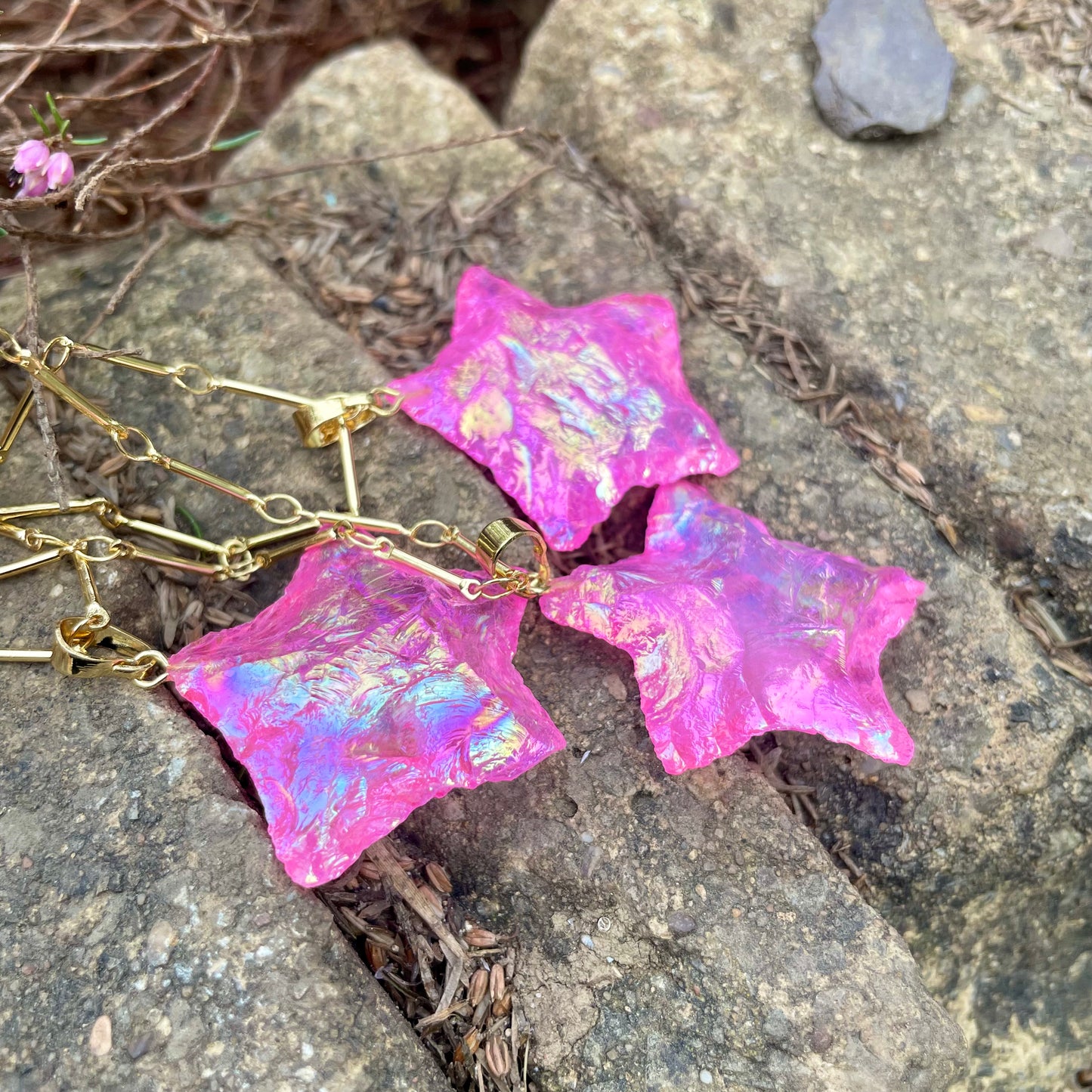 Rose Aura Quartz Star Necklace