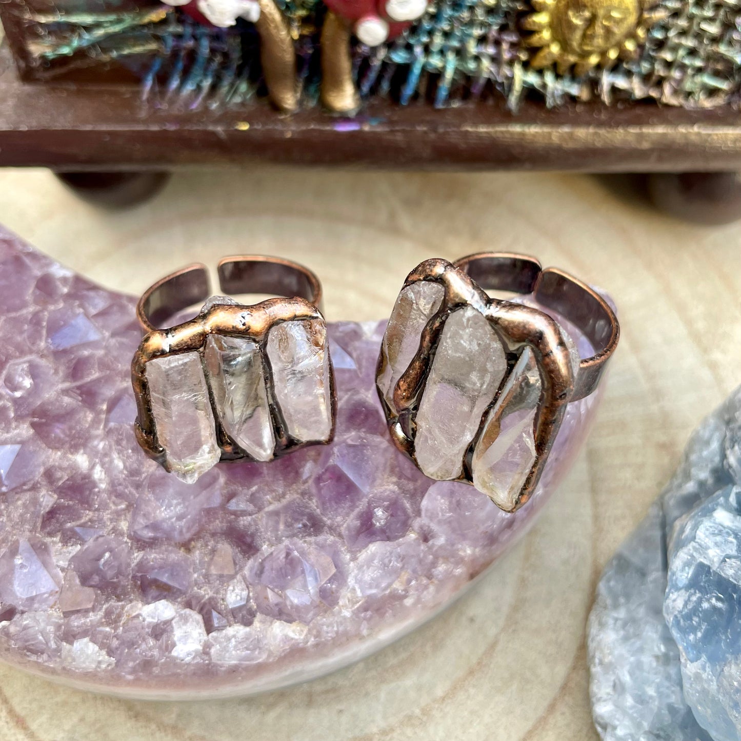 Clear Quartz Triple Strip Antique Style Ring 🤍🤎