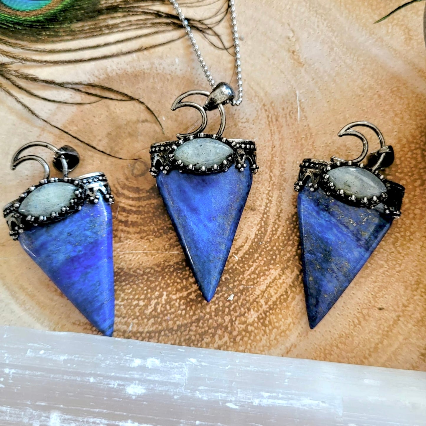 Lapis Lazuli and Labradorite Triangle Protection Pendant