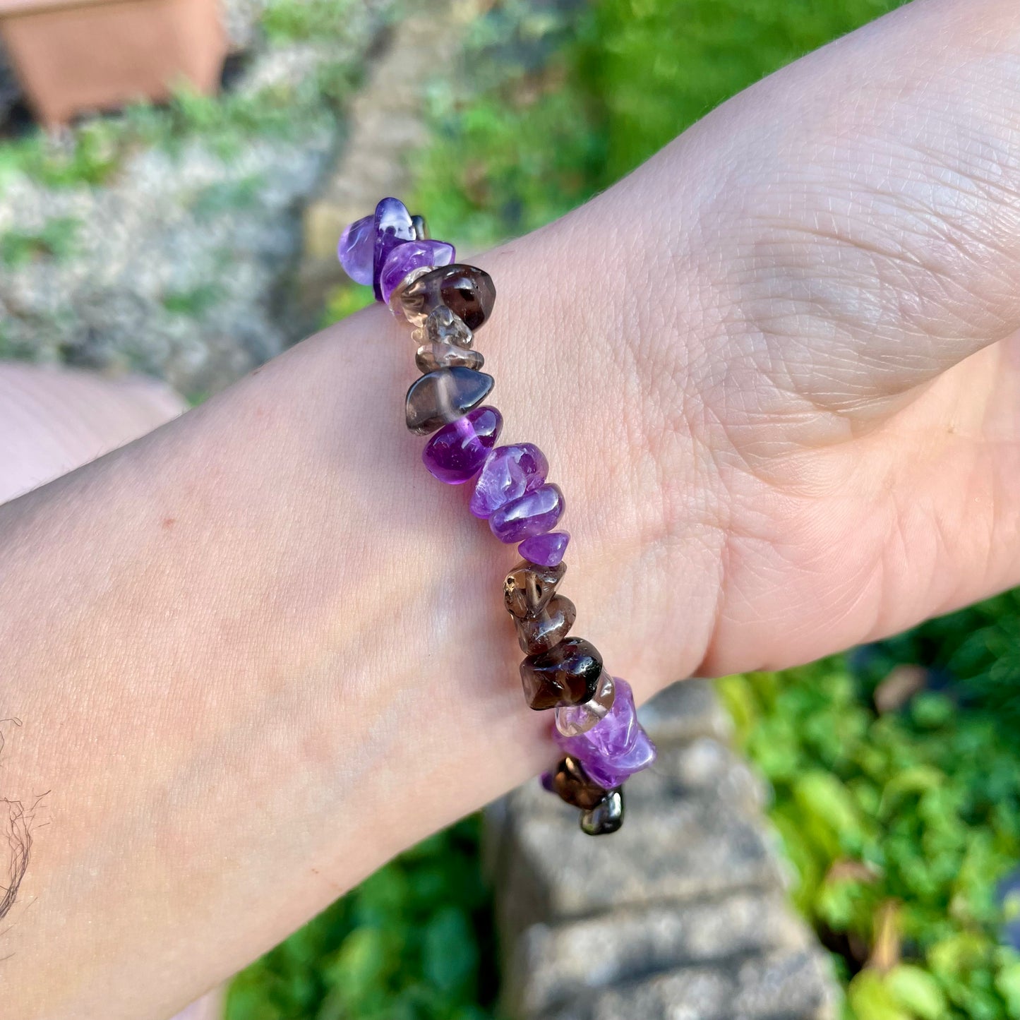 Smoky Quartz and Amethyst Chip Bracelets 🤎💜🤎