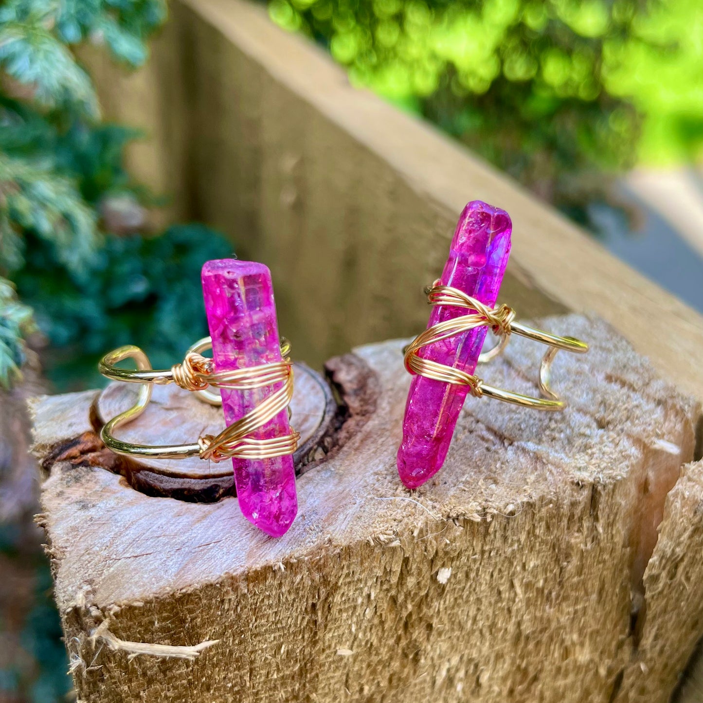 Rose Aura Quartz Wire Wrapped Rings 💗💍✨