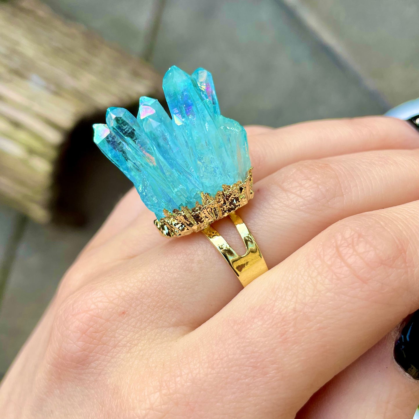 Aqua Aura Quartz Cluster Ring 🦋💫💍✨