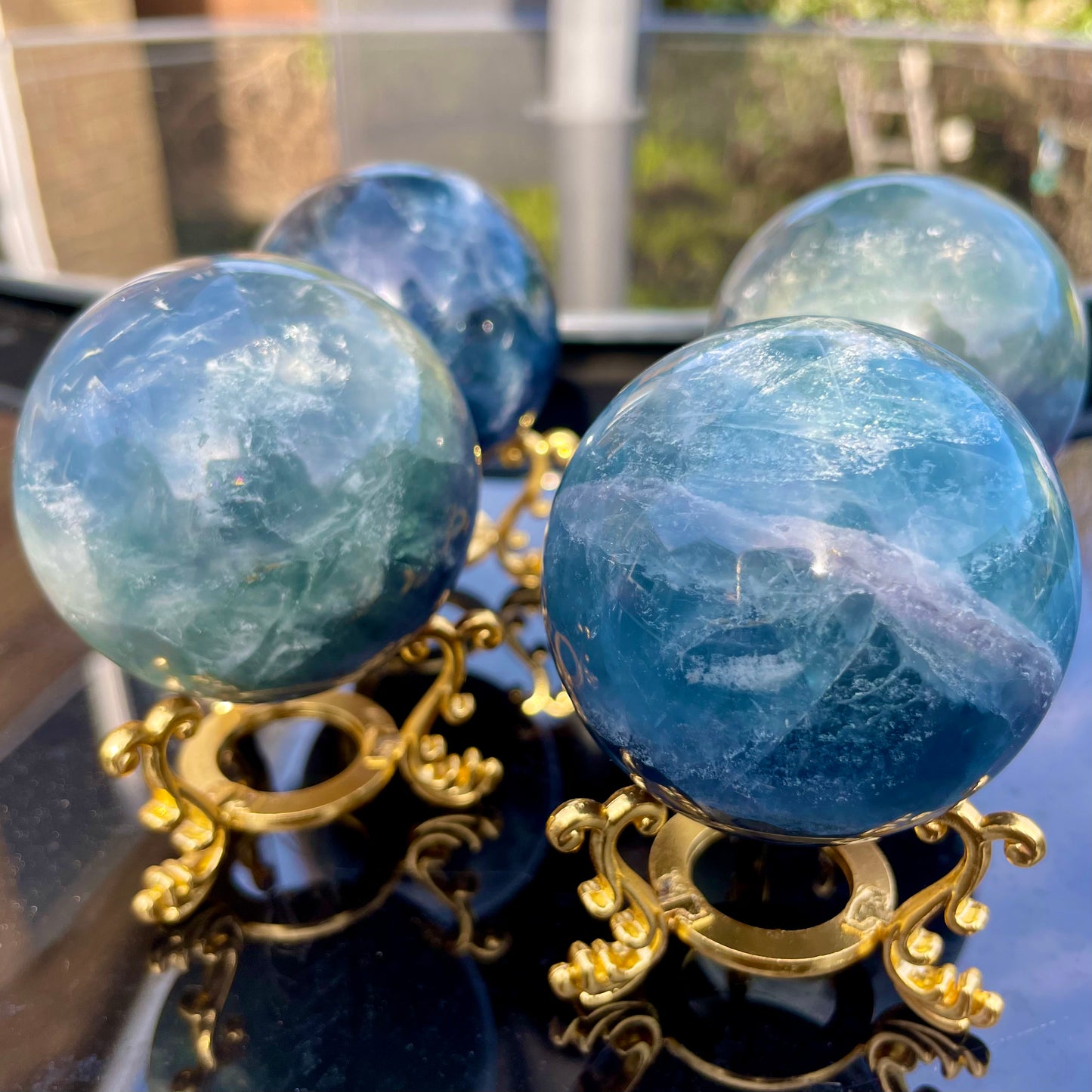 Blue Fluorite Spheres with Stand