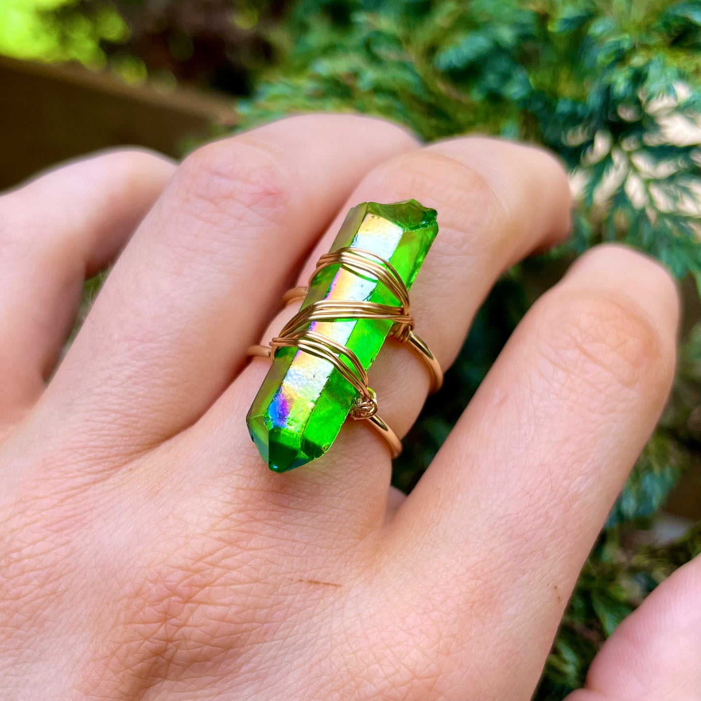 Apple Aura Quartz Wire Wrapped Rings 🍏💍✨