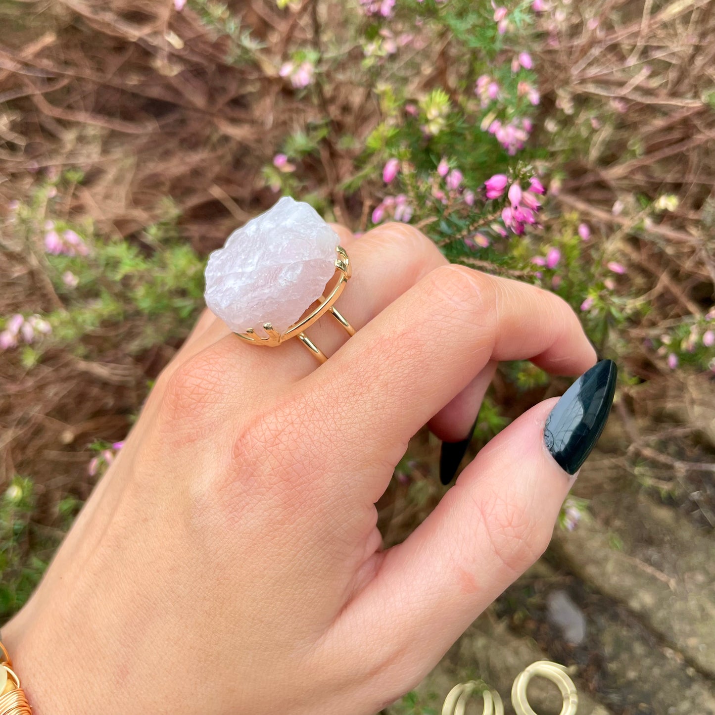 Rose Quartz Raw Statement Ring 🌸