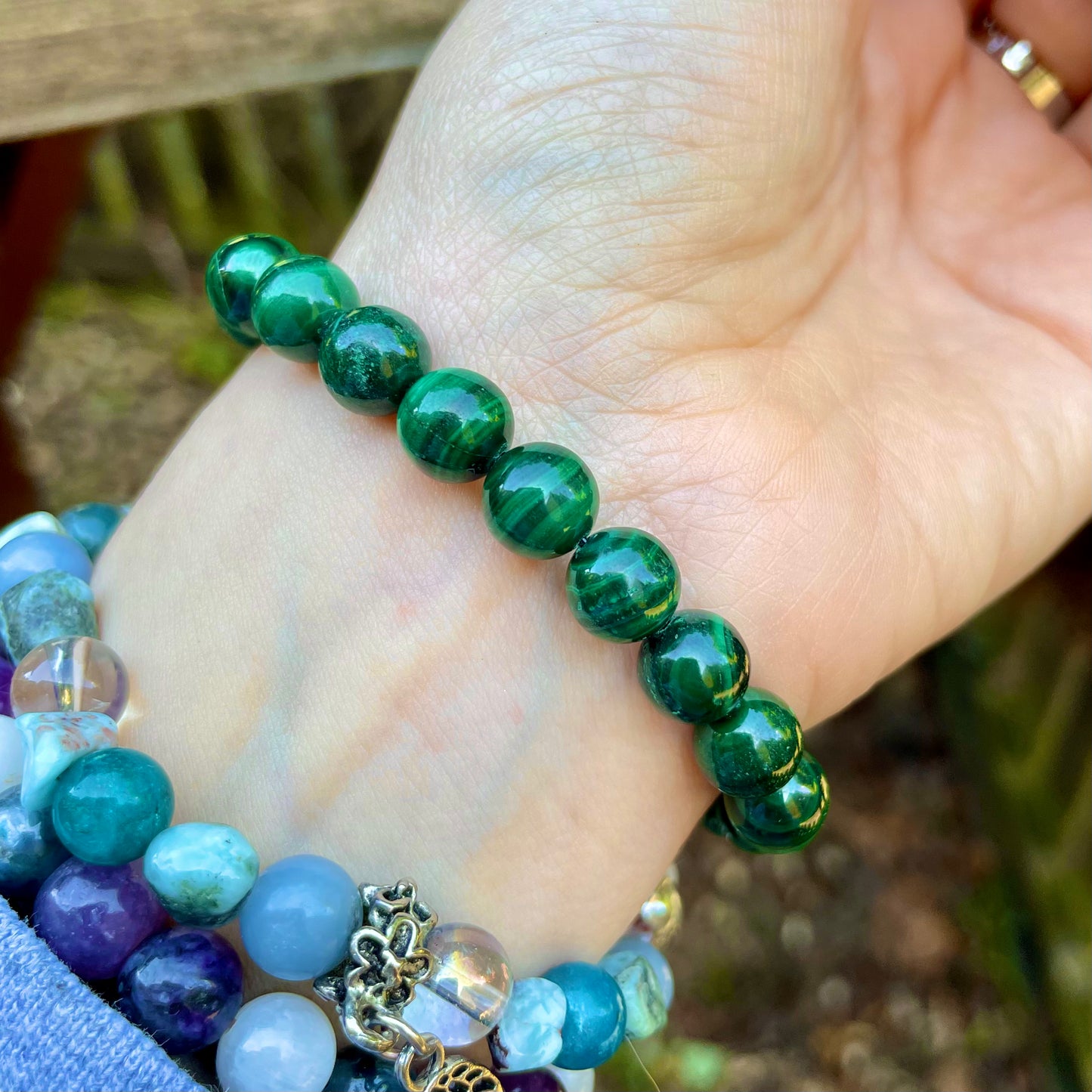 Malachite Beaded Bracelet 💚🖤💚
