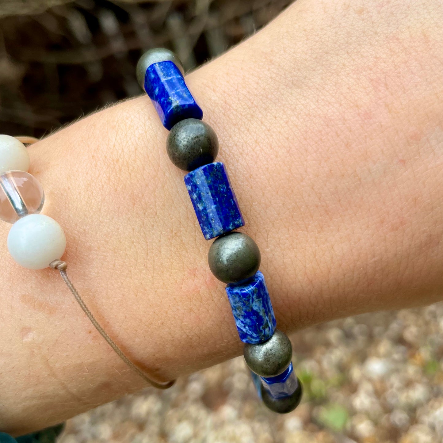 Lapis Lazuli and Pyrite Beaded Bracelet 💙💫