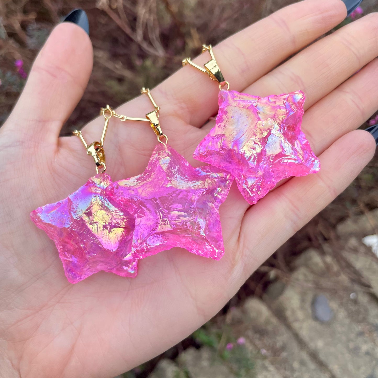 Rose Aura Quartz Star Necklace