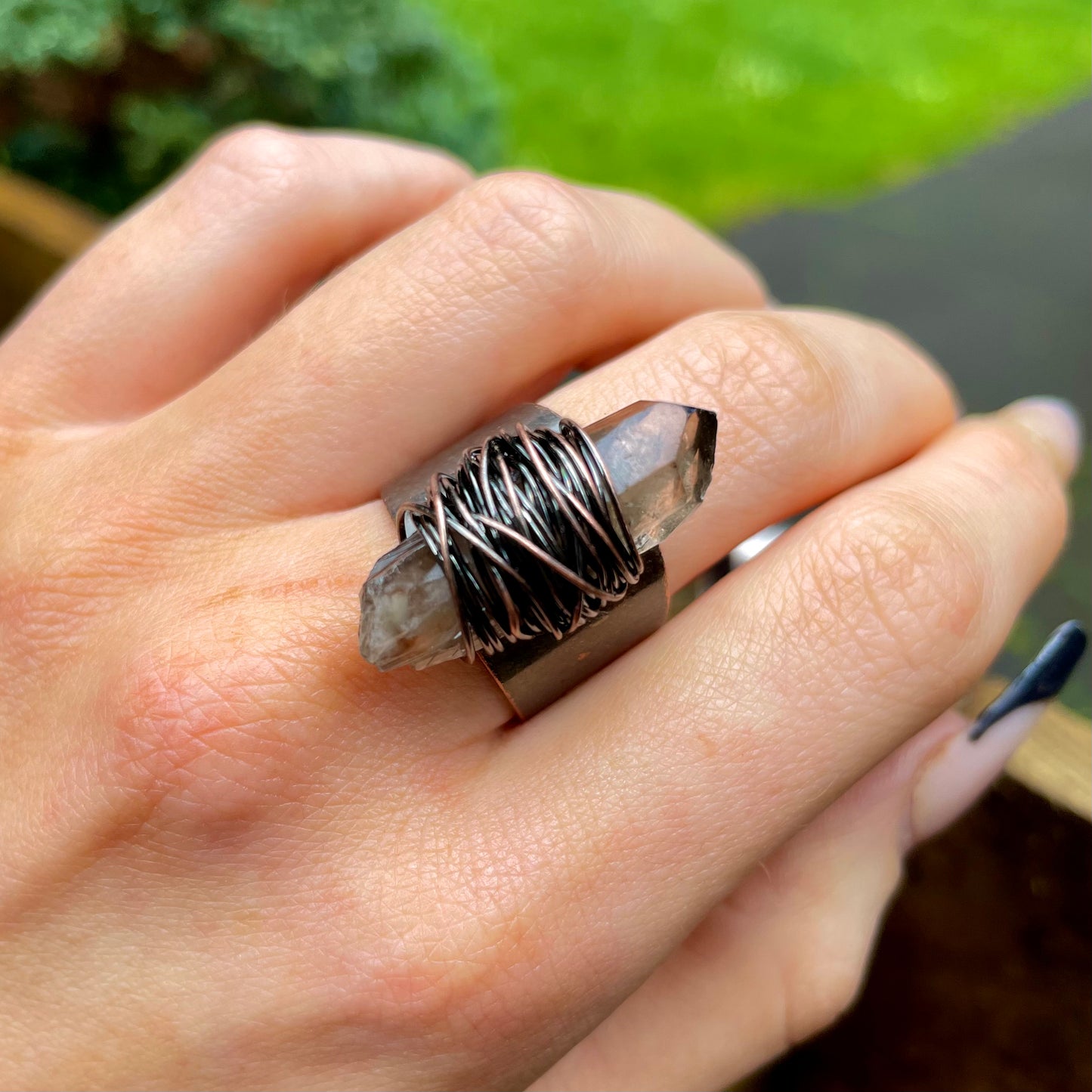 Smoky Quartz Antique Style Wire Wrapped Adjustable Ring 🤎🤎