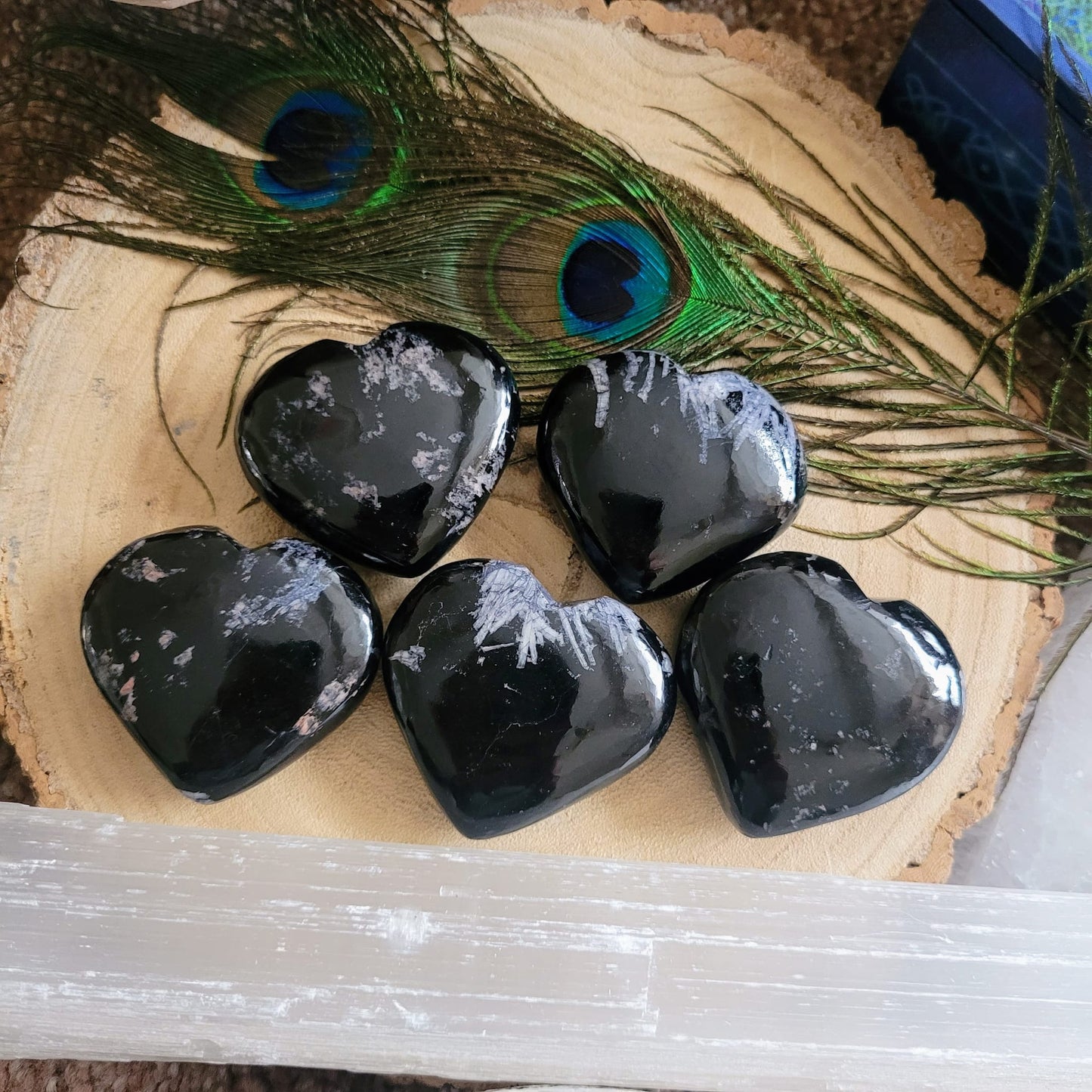 Clear Quartz in Black Tourmaline Hearts 6-7cm