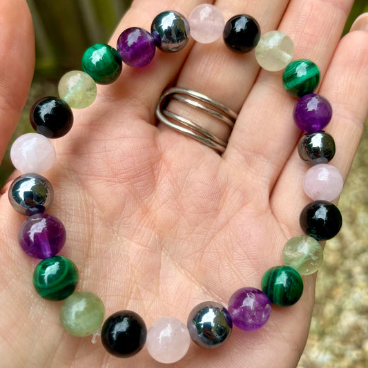 Empath Protection Beaded Bracelet 💚💜🖤💖