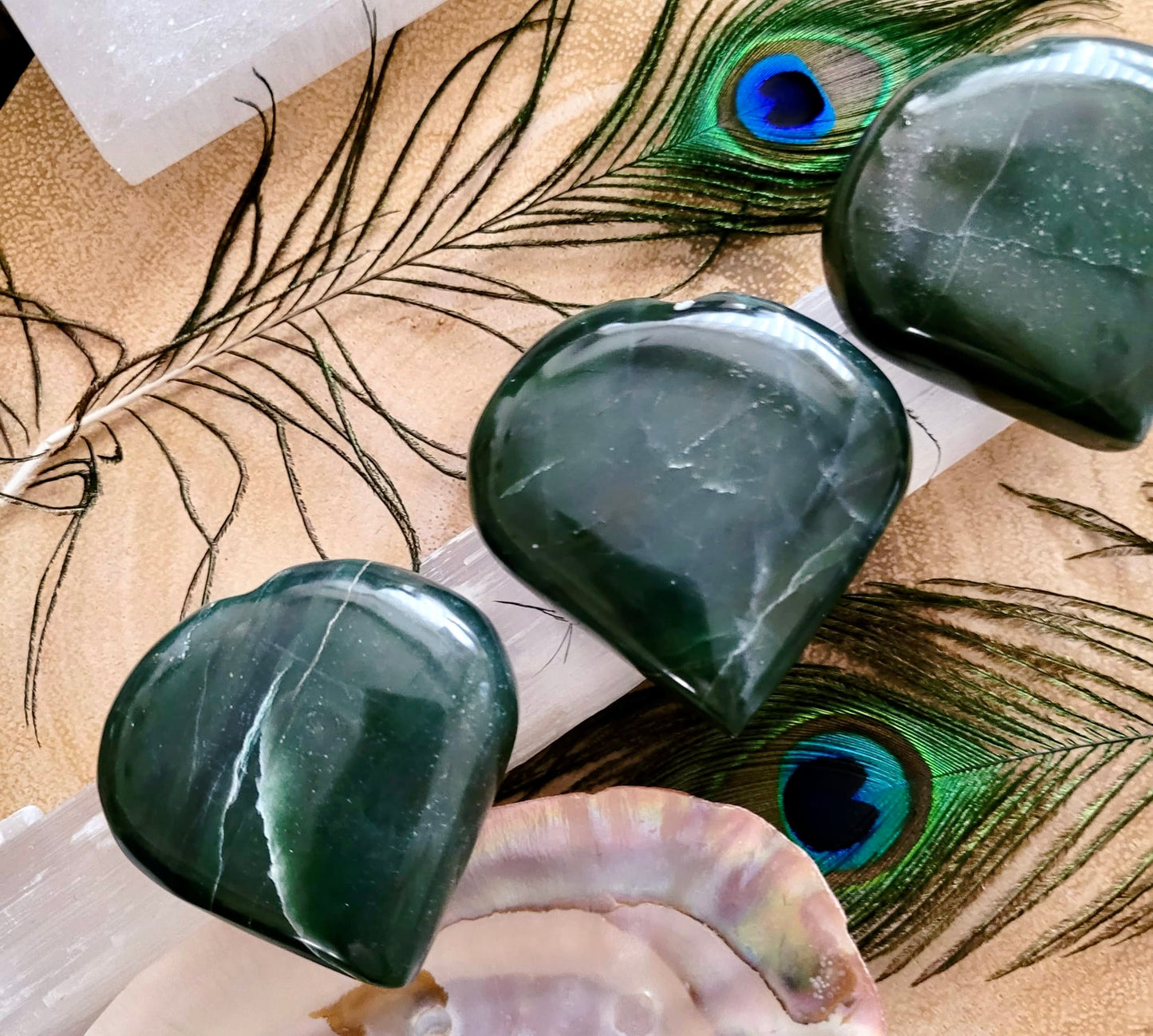 Green Jade Hearts 6-7cm