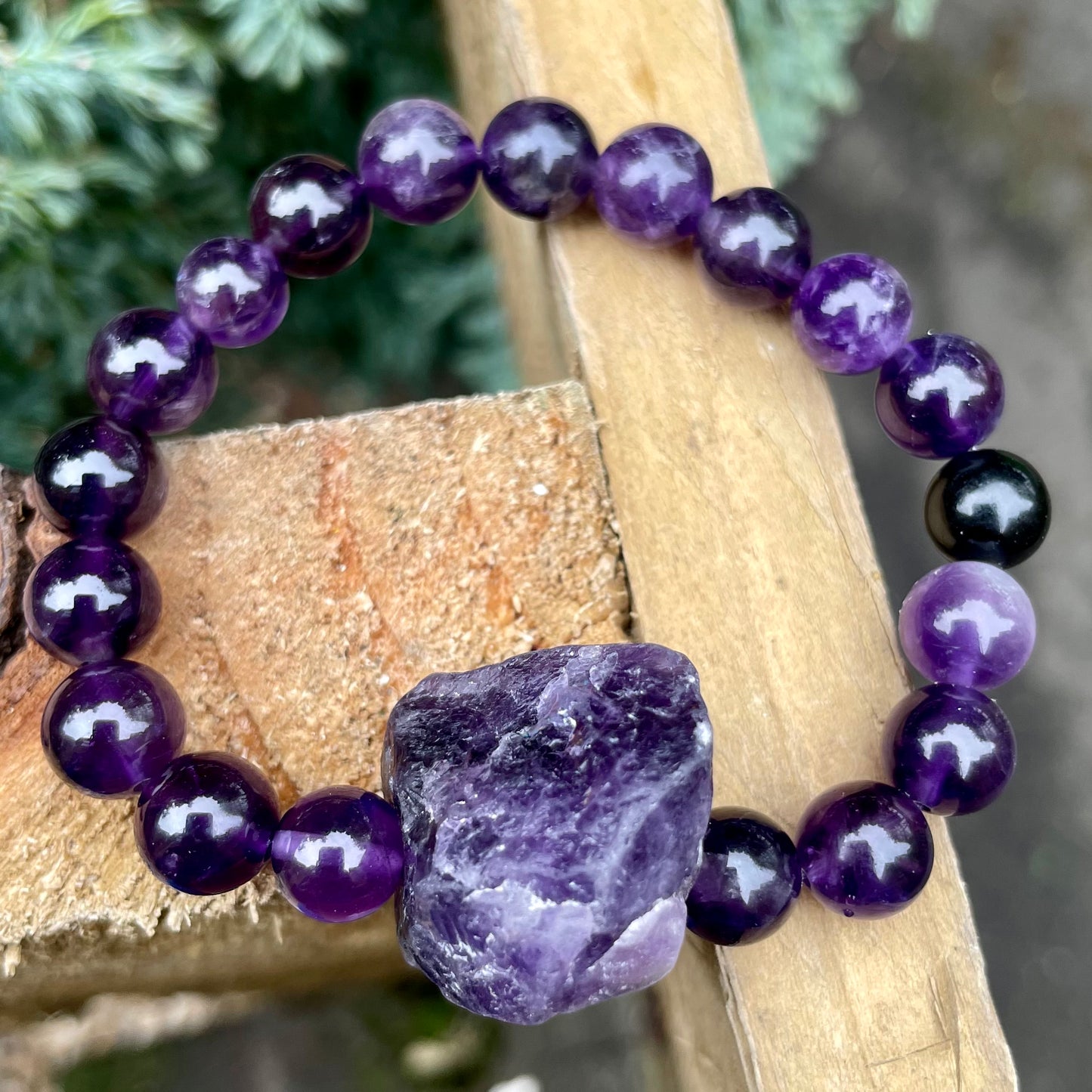 Amethyst Raw Chunk Beaded Bracelet 💜🔮💜