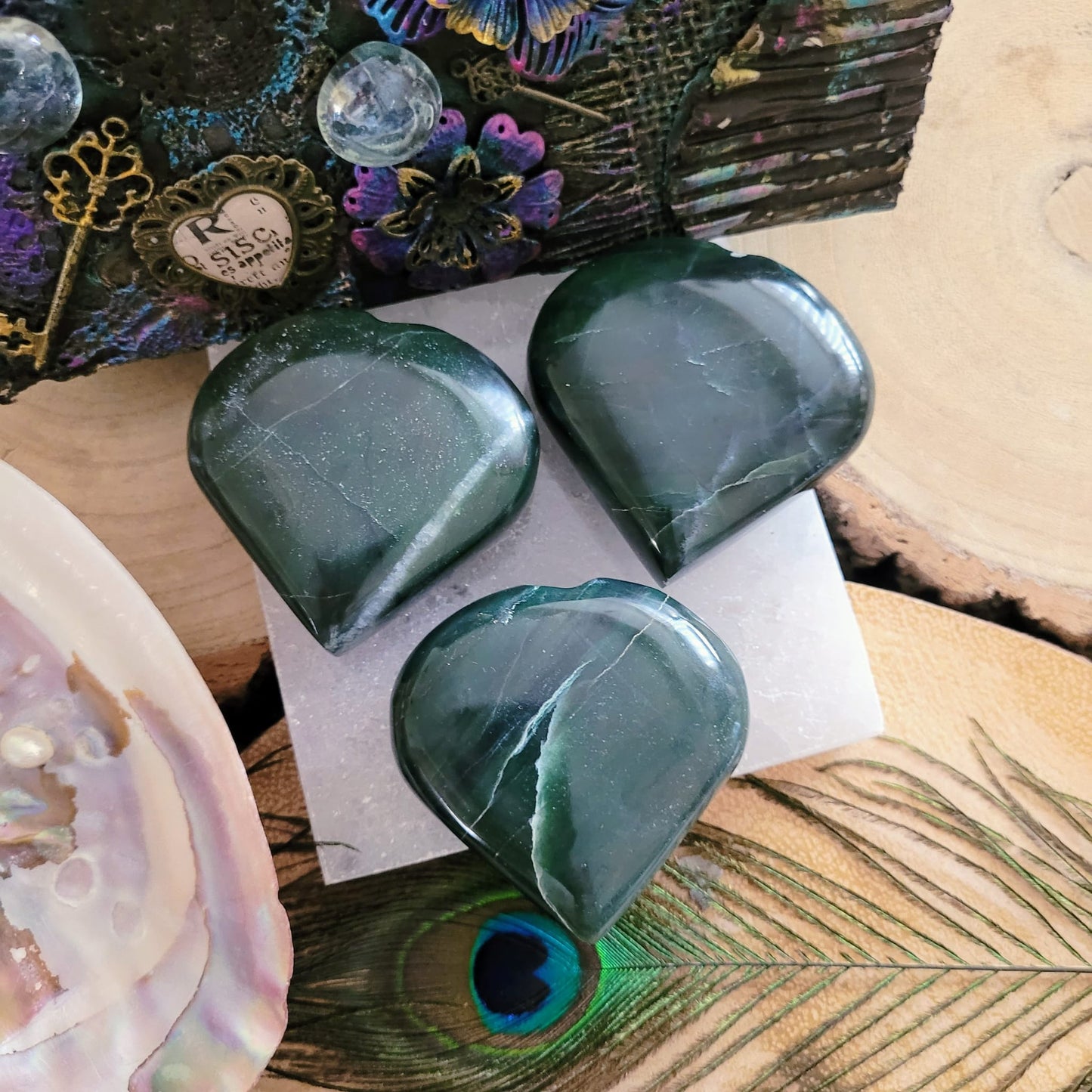 Green Jade Hearts 6-7cm
