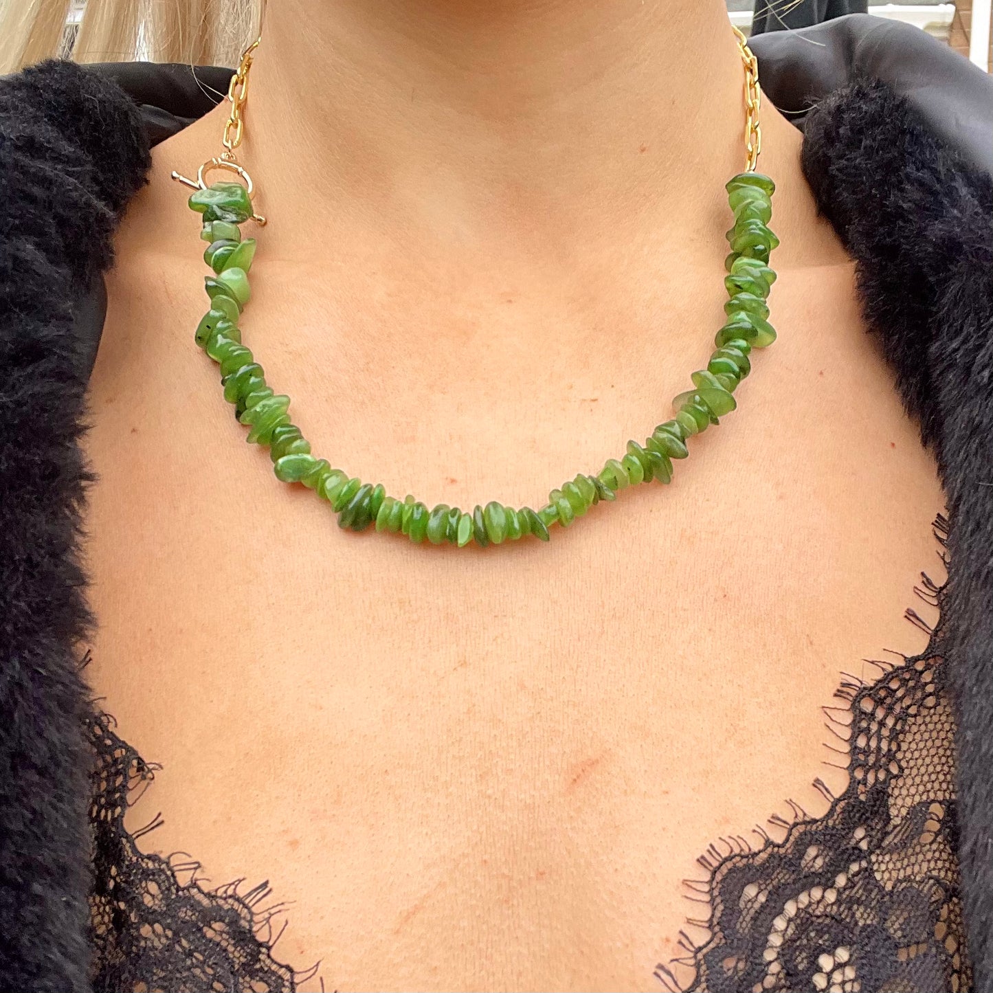 Green Jade Chip Choker Necklace