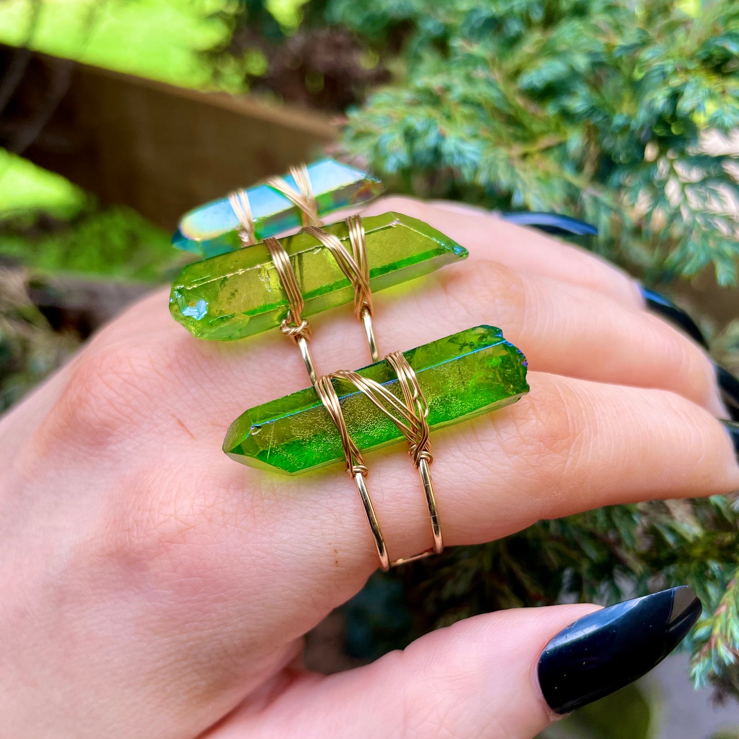 Apple Aura Quartz Wire Wrapped Rings 🍏💍✨