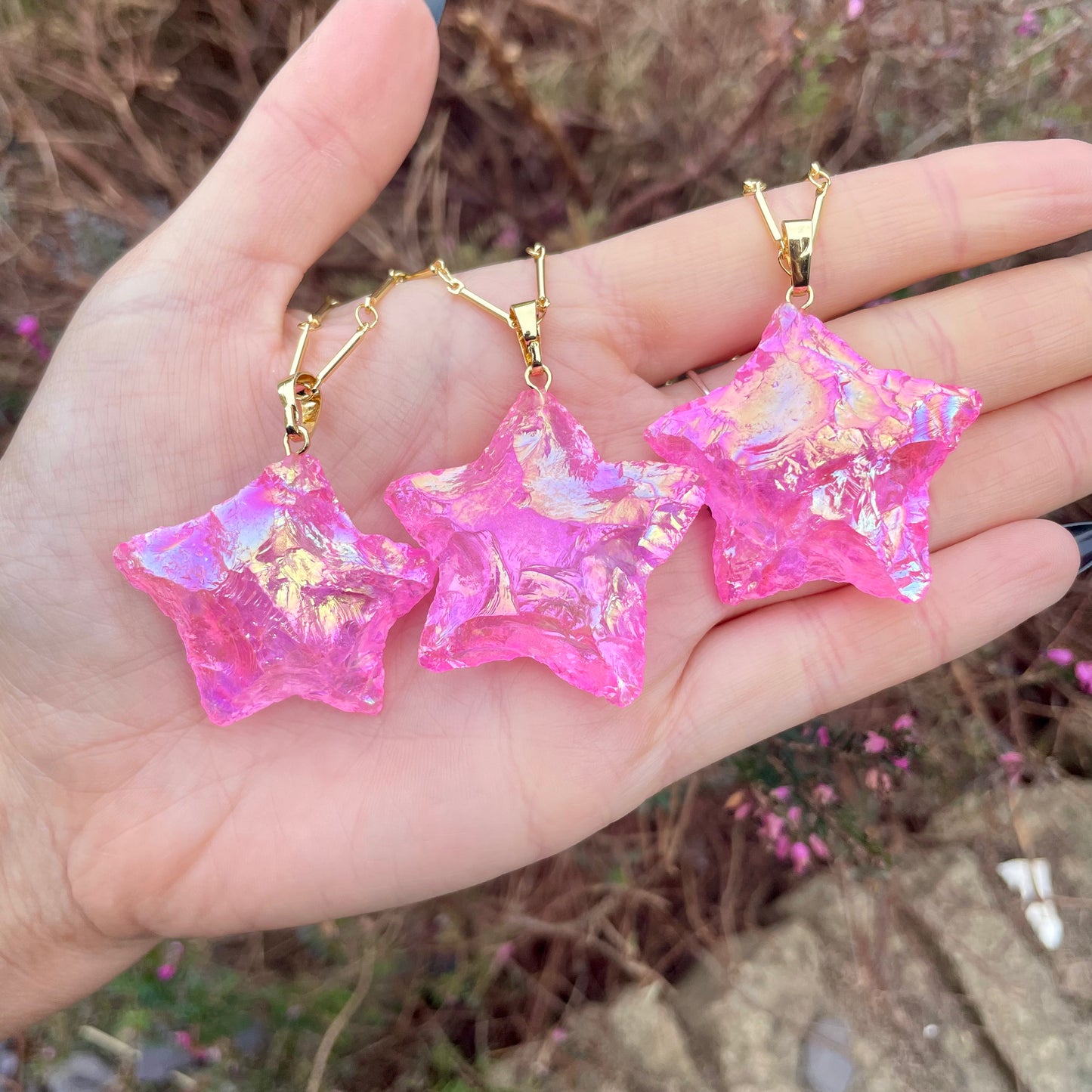 Rose Aura Quartz Star Necklace