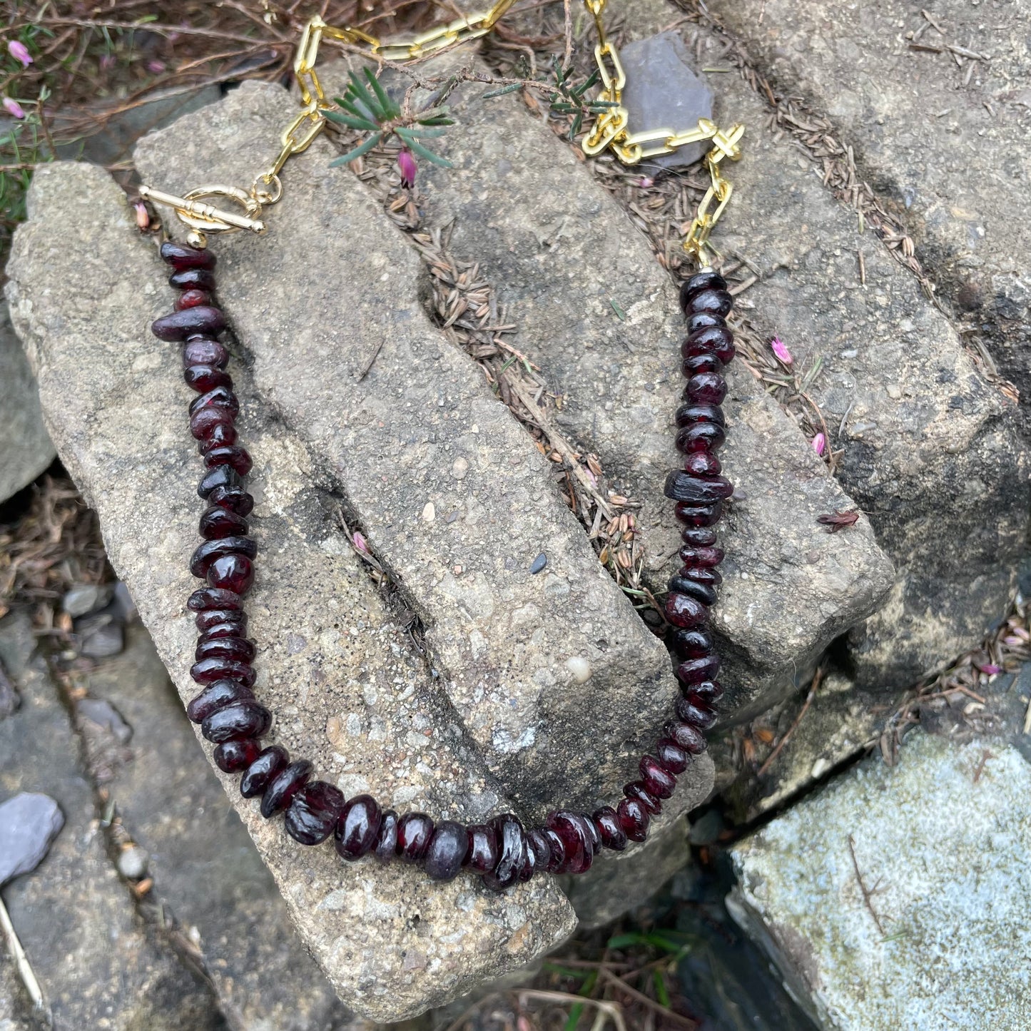 Red Garnet Chip Choker Necklace