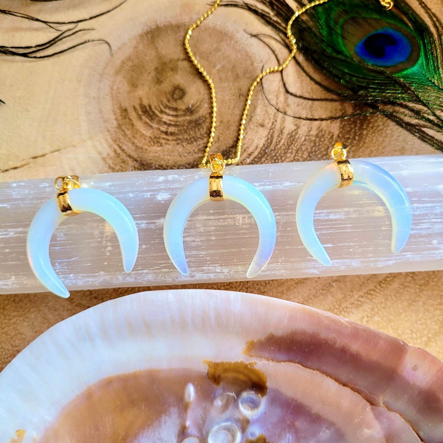 Opalite Double Horn Protection Pendant