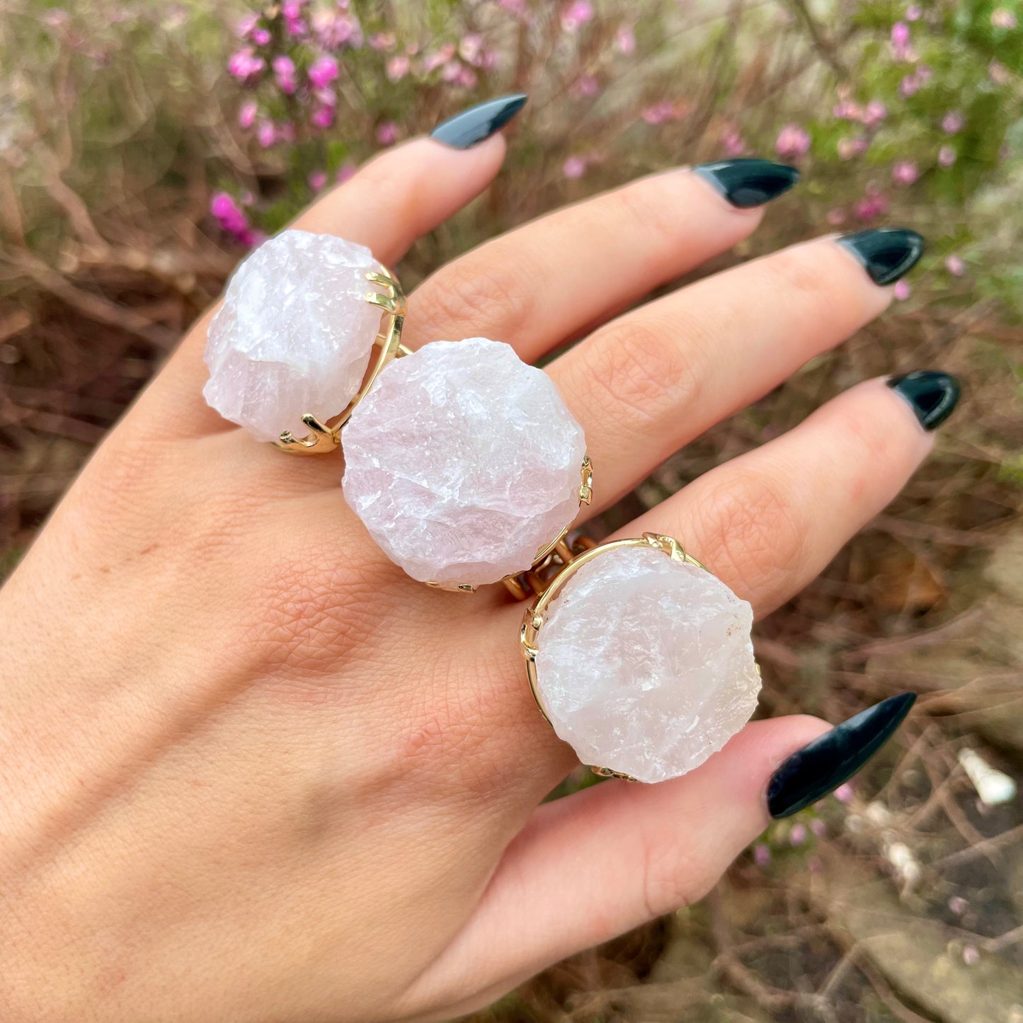 Rose Quartz Raw Statement Ring 🌸