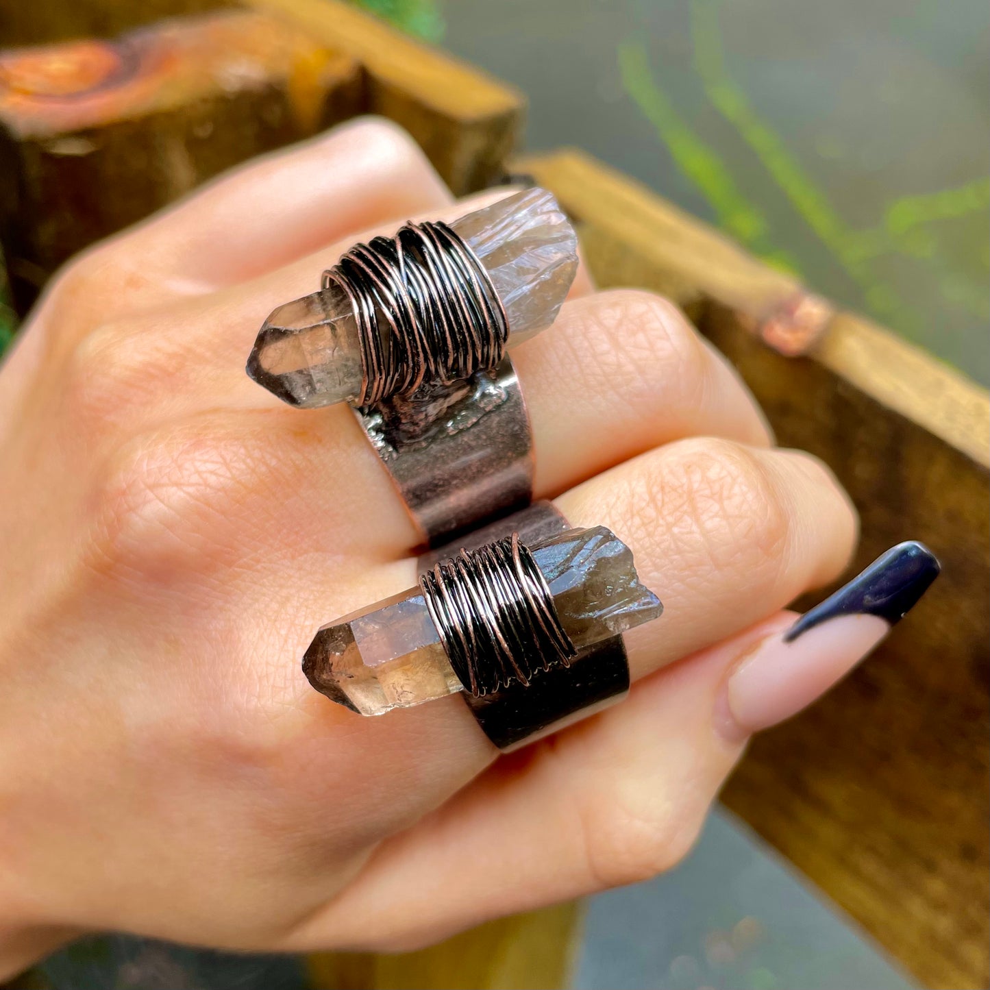 Smoky Quartz Antique Style Wire Wrapped Adjustable Ring 🤎🤎