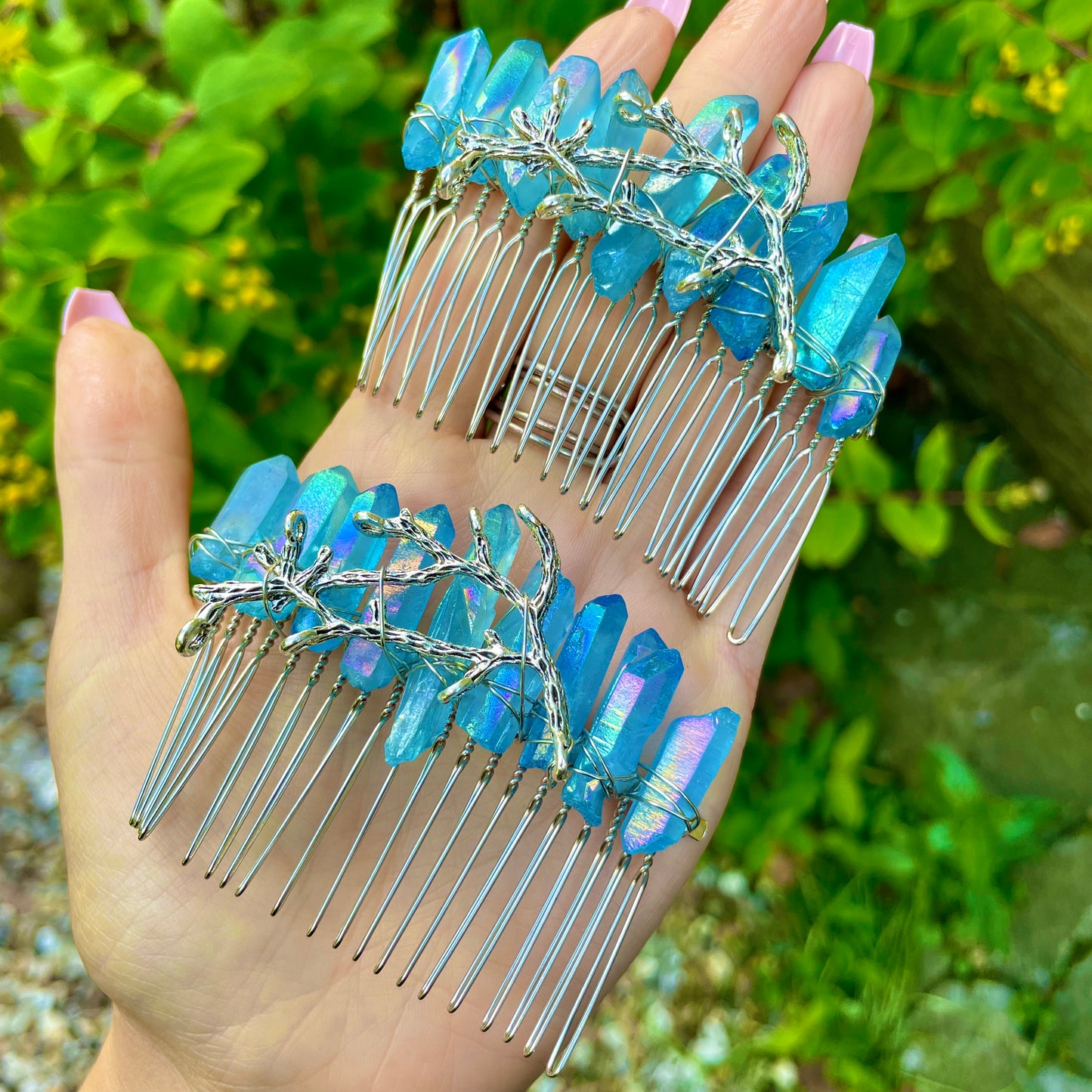Aqua Aura Quartz Hair Comb 🦋🦋🦋