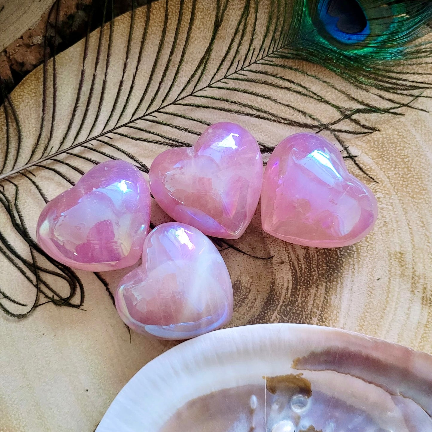 Rose Aura Quartz Hearts 5cm