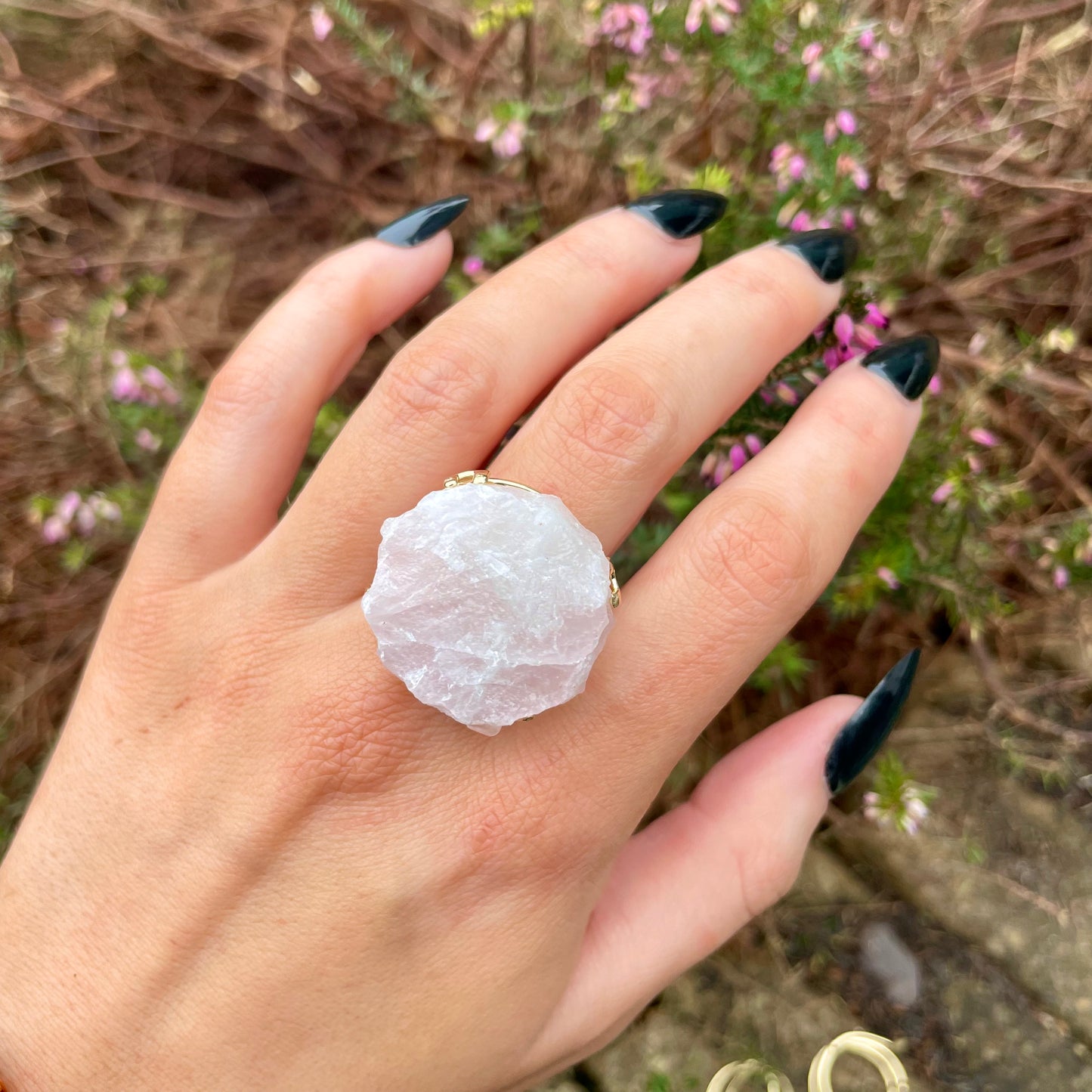 Rose Quartz Raw Statement Ring 🌸