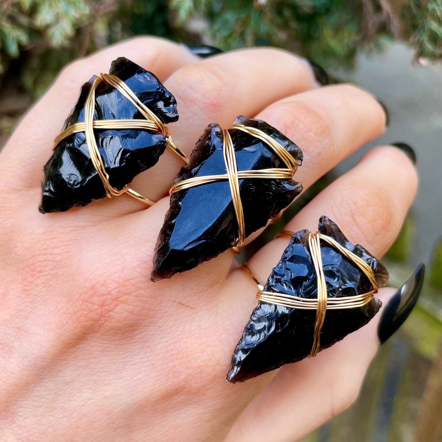 Black Obsidian Wire Wrapped Arrowhead Rings 🖤🌙✨