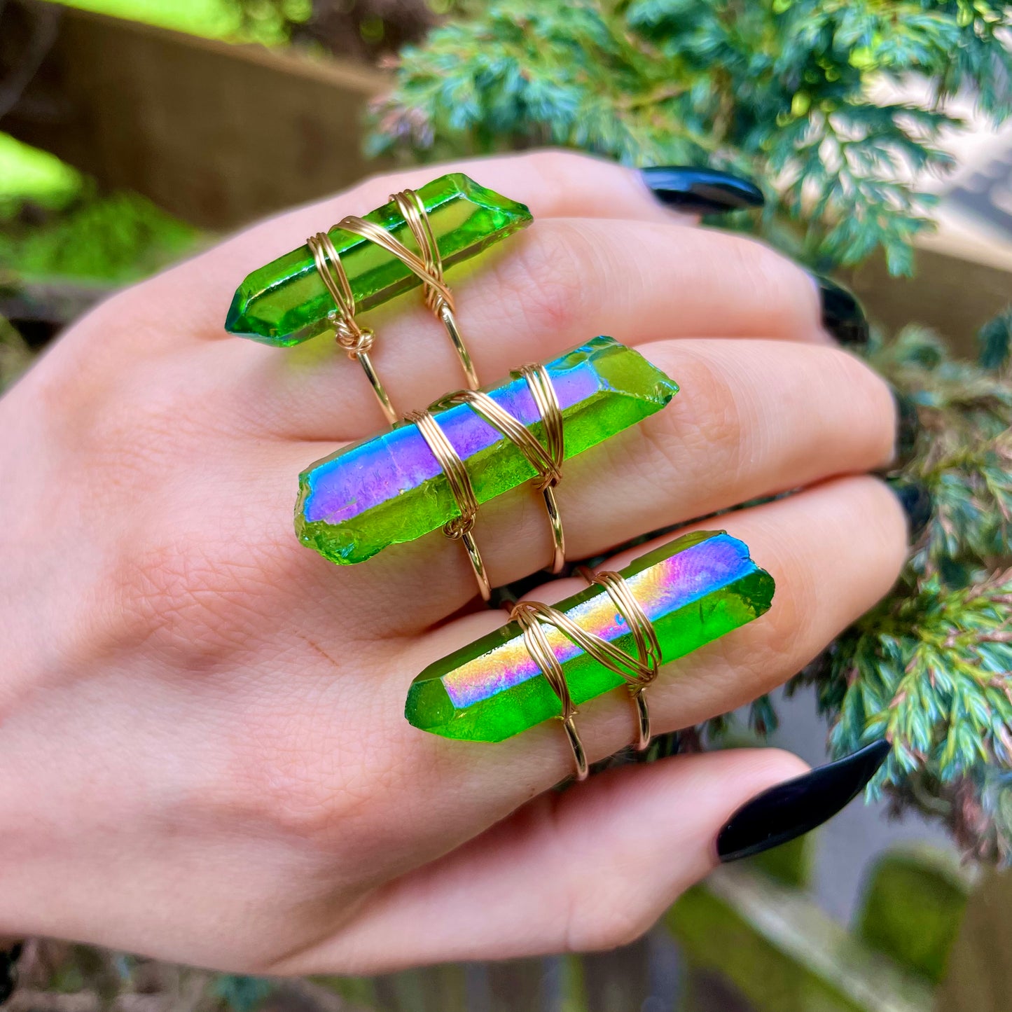 Apple Aura Quartz Wire Wrapped Rings 🍏💍✨