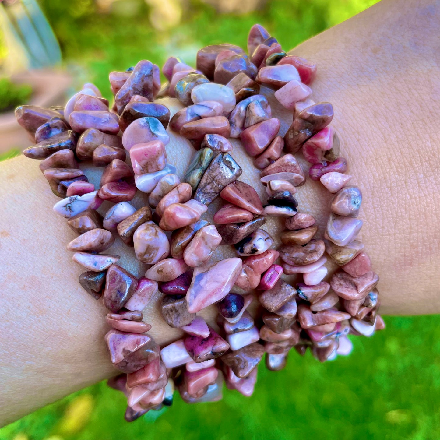 Rhodonite Chip Bracelets 💖🖤❤️