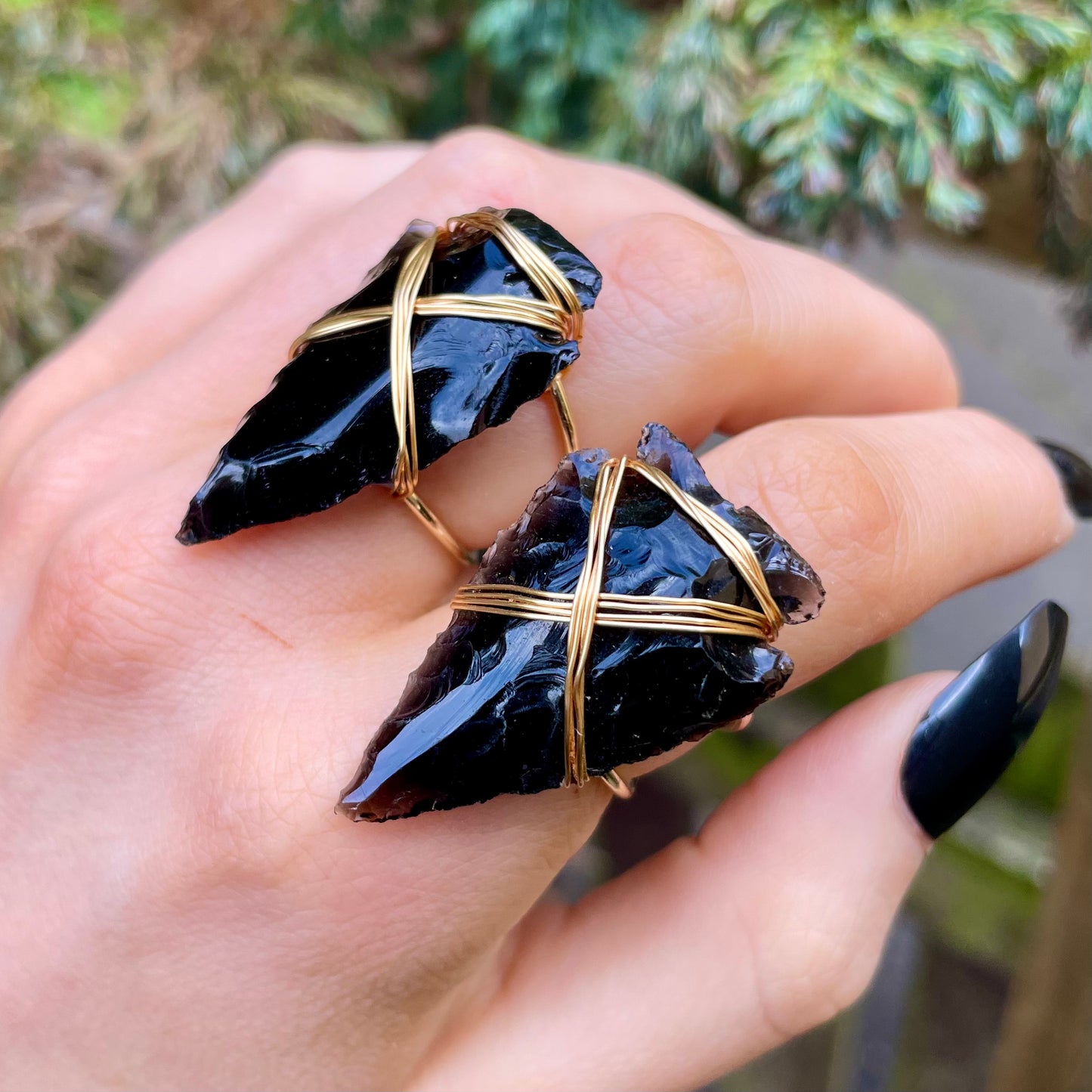 Black Obsidian Wire Wrapped Arrowhead Rings 🖤🌙✨