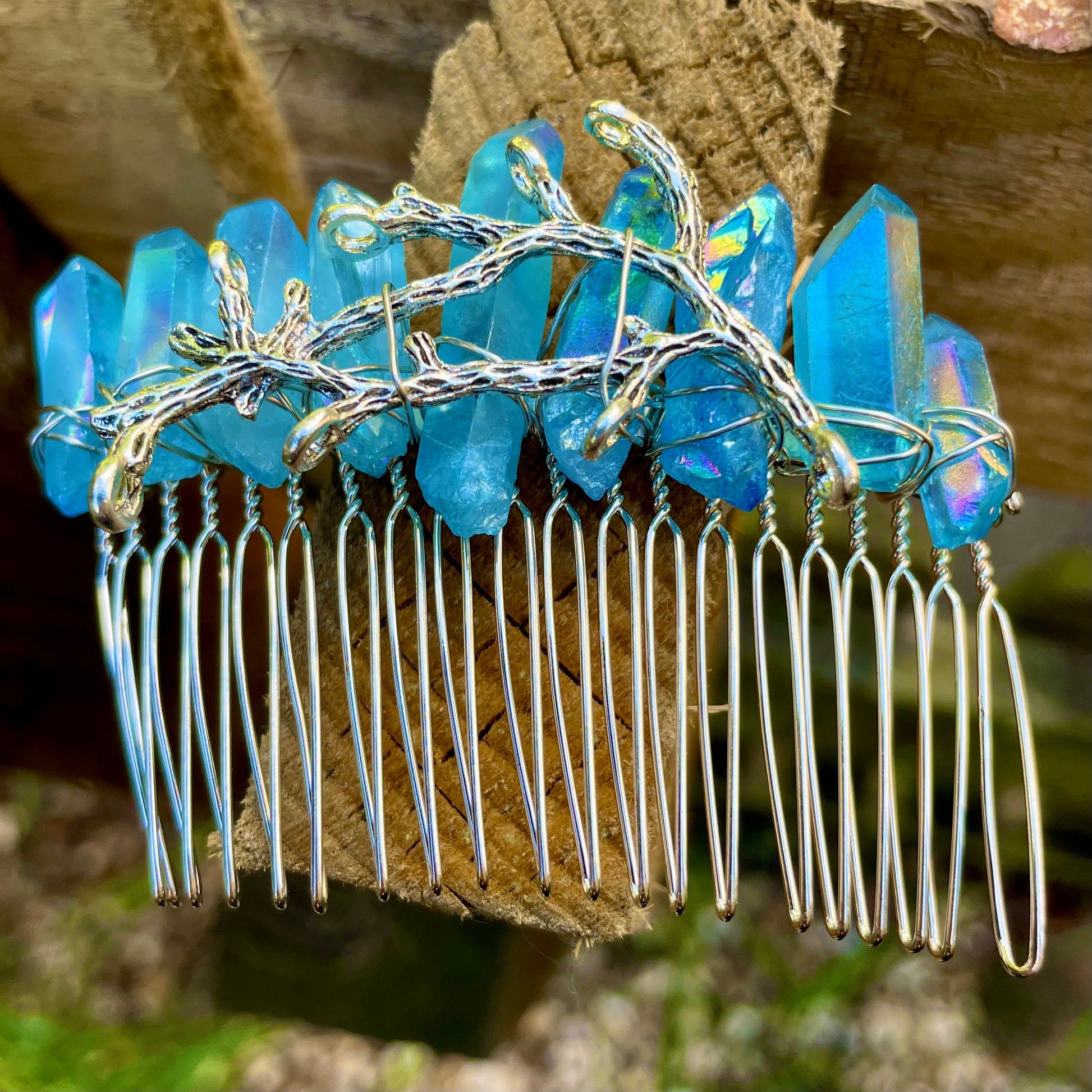 Aqua Aura Quartz Hair Comb 🦋🦋🦋 – White Witch of The Moon