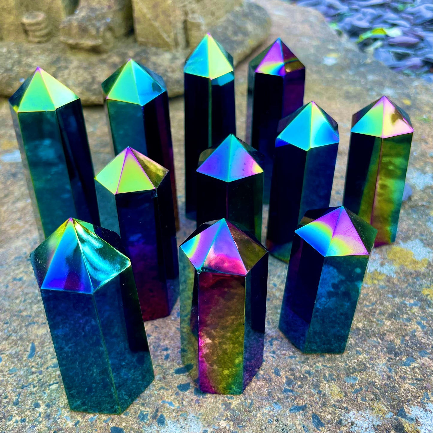 Black Obsidian Rainbow Aura Towers